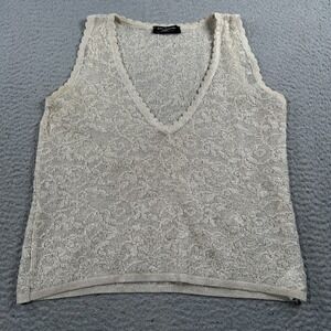 Lolita Lempicka Tank Top Womens 2 Beige Knitted Floral Minimalist Made In France